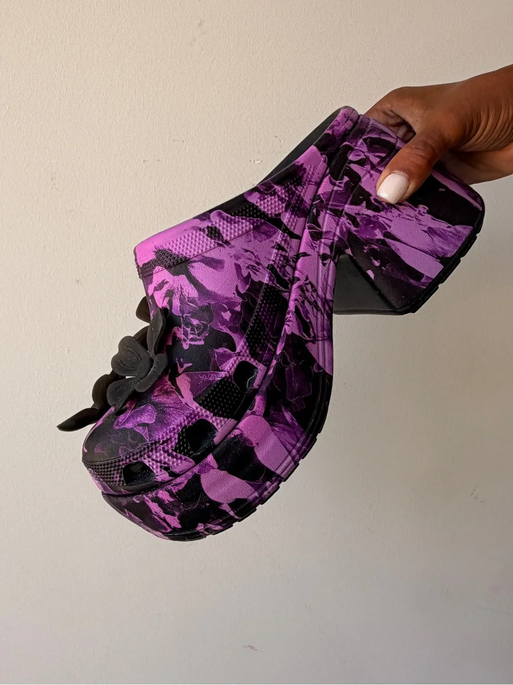 CROCS Purple and Black Floral Platform Clogs